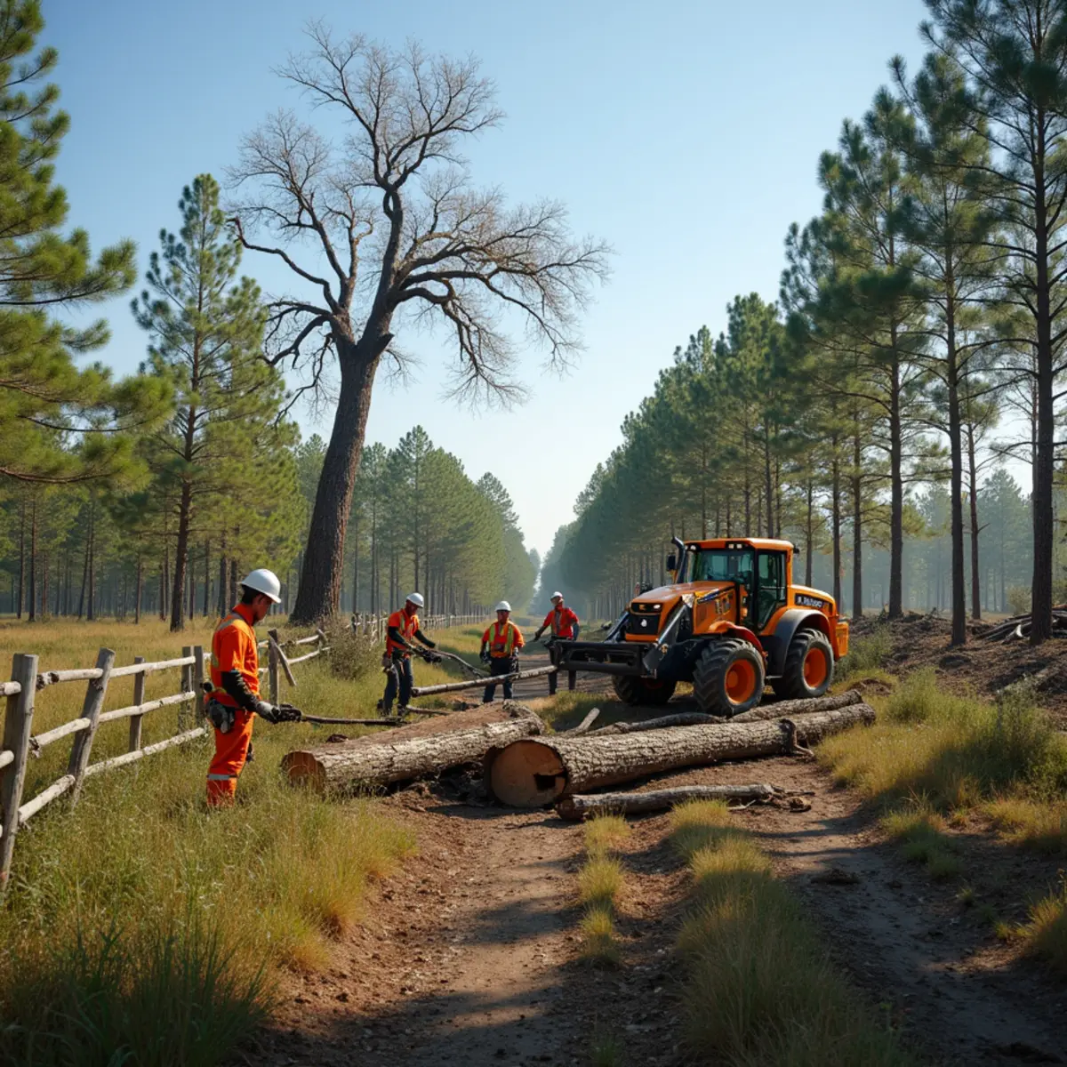 Multi-tree removal and lot clearing for a new acreage home in Troutman NC